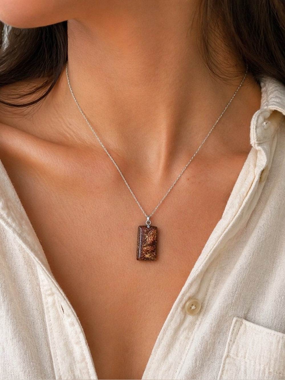 Vintage Goldstone Pendant – Sparkling Brown Statement Charm